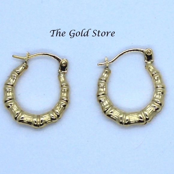Jewelry - Solid Yellow Gold 10k Bamboo Hoops
